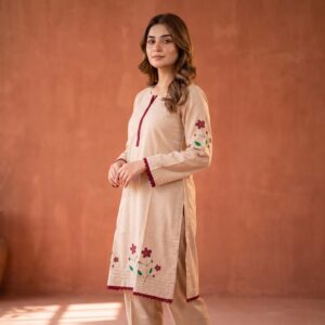 Beige Hand-Painted Floral Kurta Set